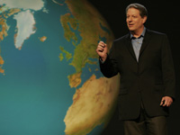 Al Gore serves as narrator and presentor in the documentary, <i>An Inconvenient Truth</i>. Image