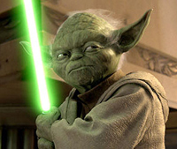 Yoda struggles to stop the rise of the dark side in <i>Star Wars: Episode III - Revenge of the Sith</i>. Image