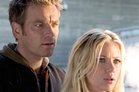 Ewan McGregor and Scarlett Johansson are on the run in <i>The Island</i>. Image