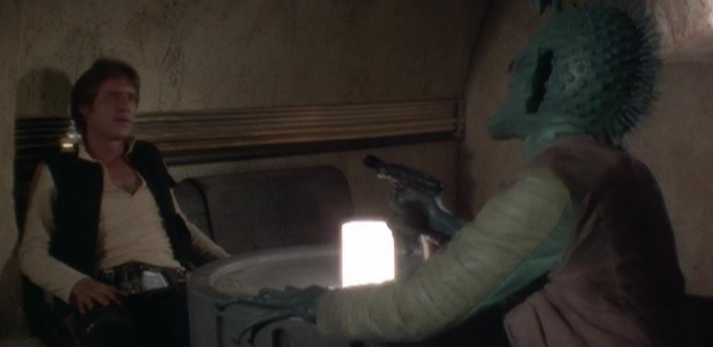 Star Wars: Episode IV – A New Hope – Han Solo and Greedo – Greedo shoots first.