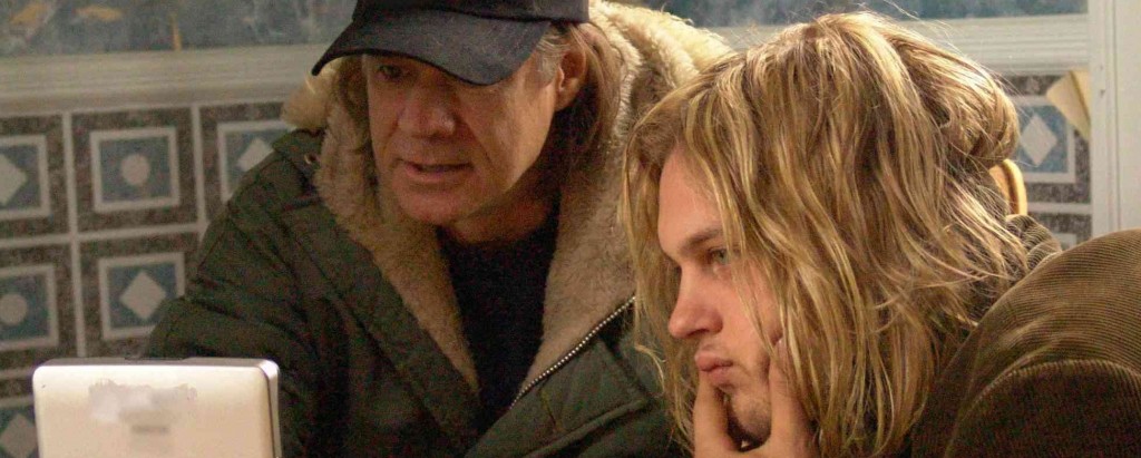 Director Gus Van Sant with actor Michael Pitt on the set of 'Last Days'
