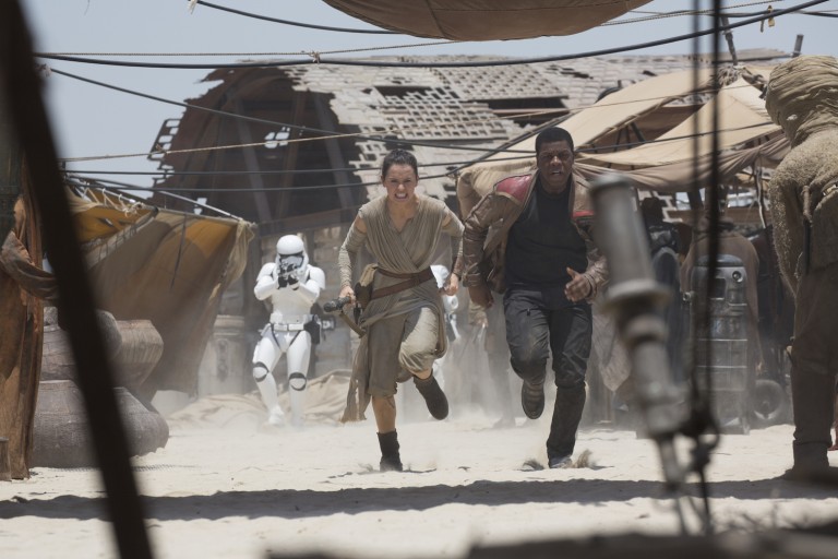 Daisy Ridley and John Boyega in ‘Star Wars Episode VII: The Force Awakens’.