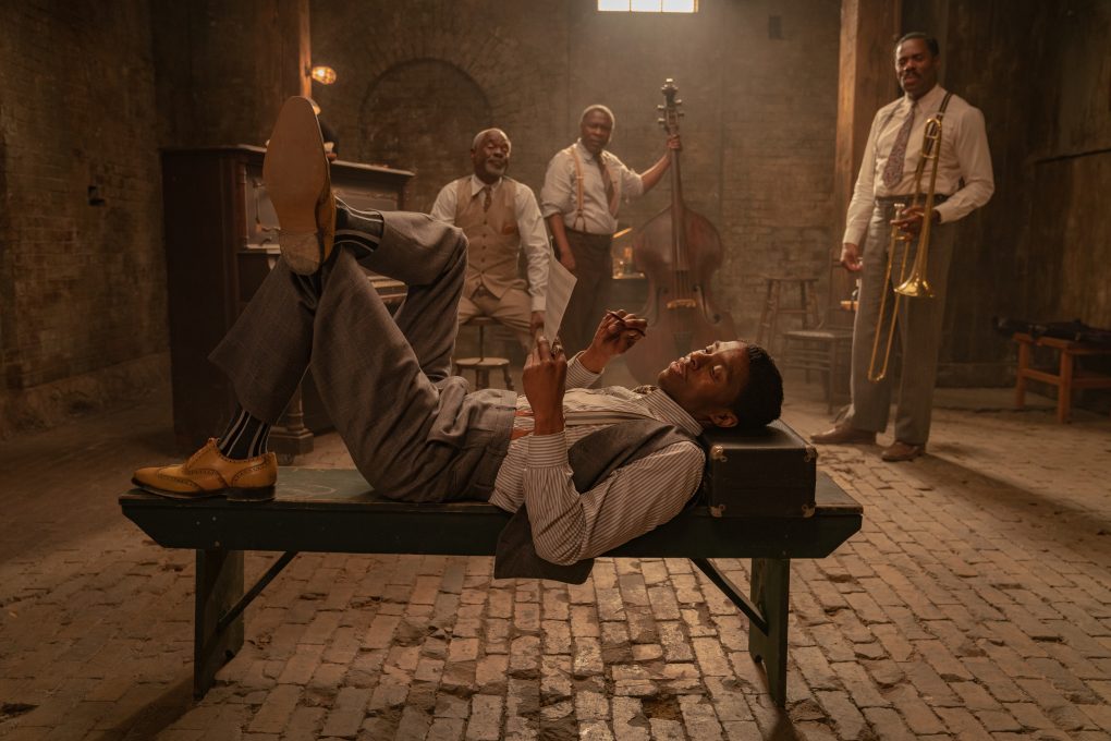 From left to right: Chadwick Boseman, Glynn Turman, Michael Potts, Colman Domingo in 'Ma Rainey's Black Bottom' on Netflix. (David Lee / Netflix)
