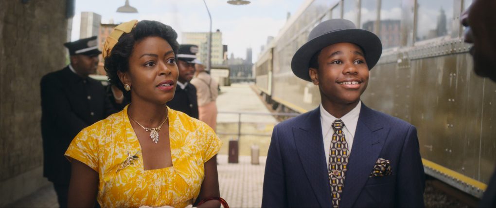 Danielle Deadwyler (left) as Mamie Till Mobley and Jalyn Hall (right) as Emmett Till in 'TILL.'